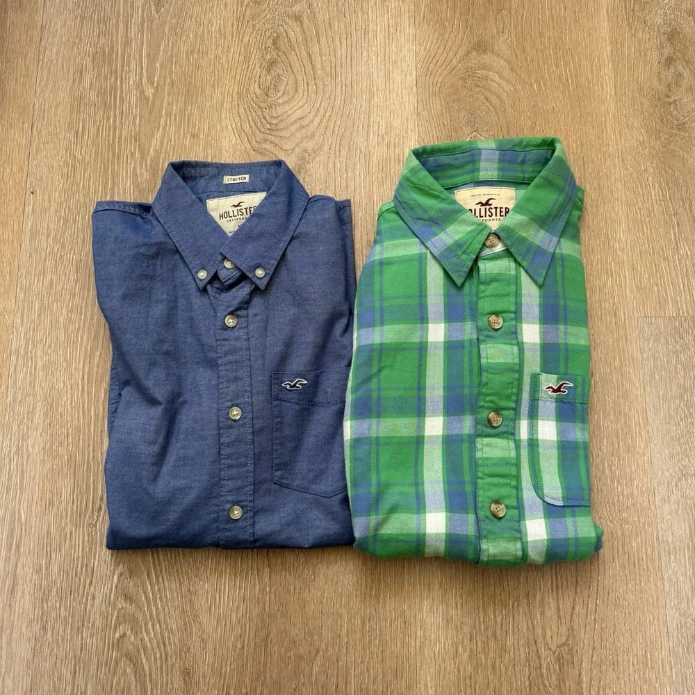 Hollister California Stretch Long Sleeve Plaid‎ Button Down Size Medium Bundle